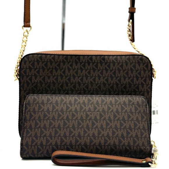 Michael Kors Large EW Crossbody Bag w Matching Continental Wallet Set Brown/Gold - Picture 5 of 13